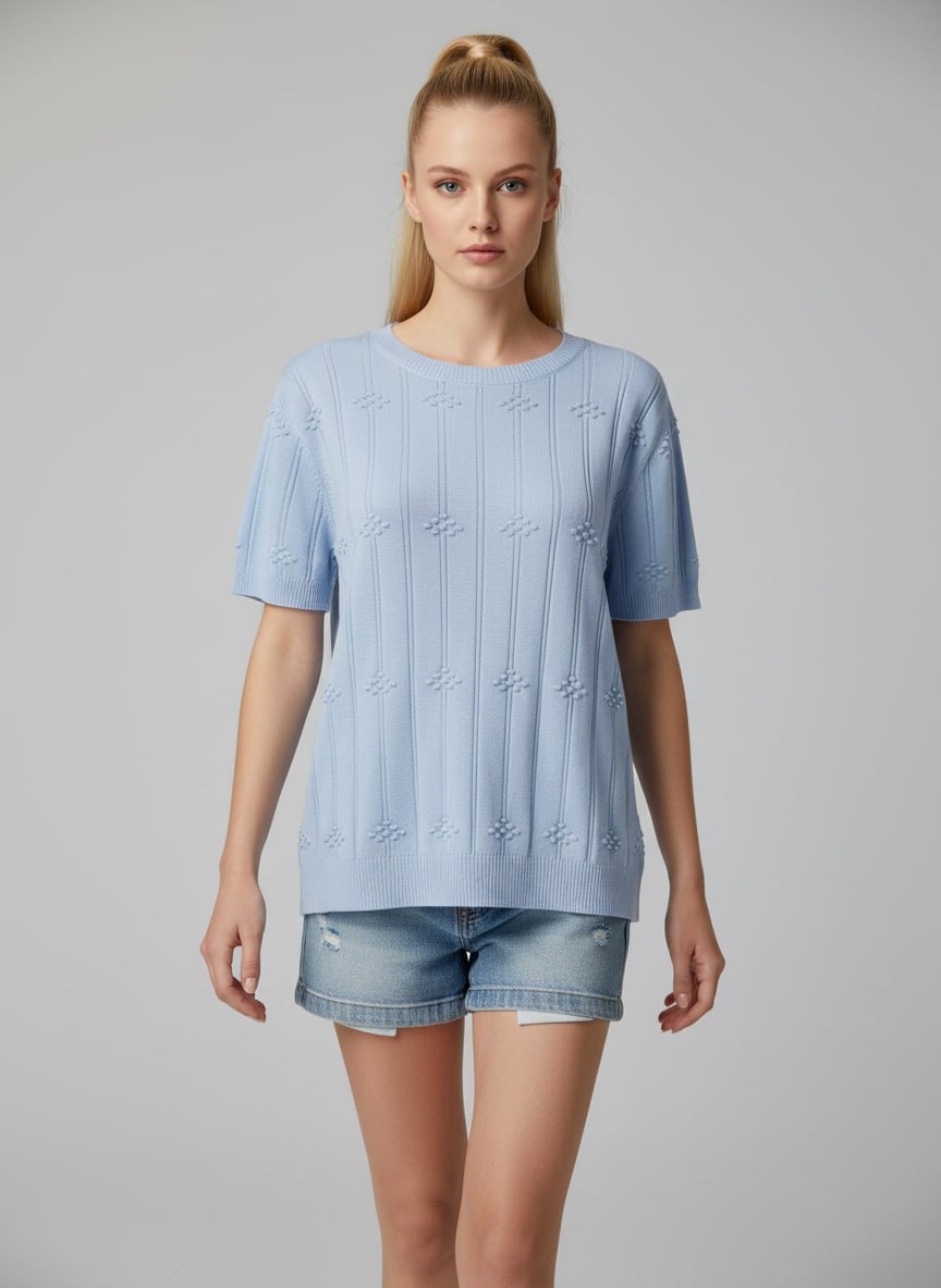 ROSETO Women's Textured Knit Short Sleeve Top