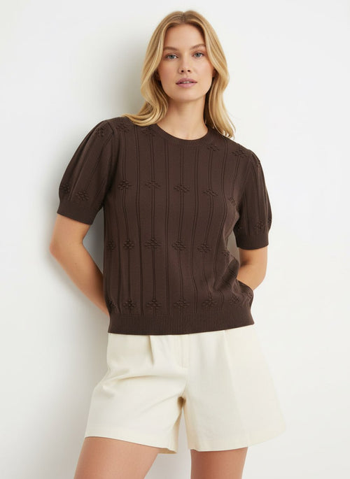 ROSETO Women's Textured Knit Short Sleeve Top